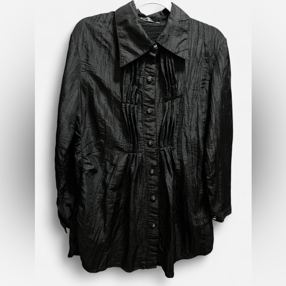 Pretty Angel Black Textured Button-Down Tunic Top | Size Large